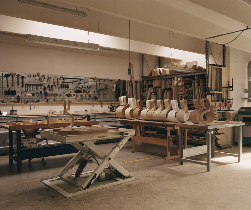 rocking horse prototype in workshop