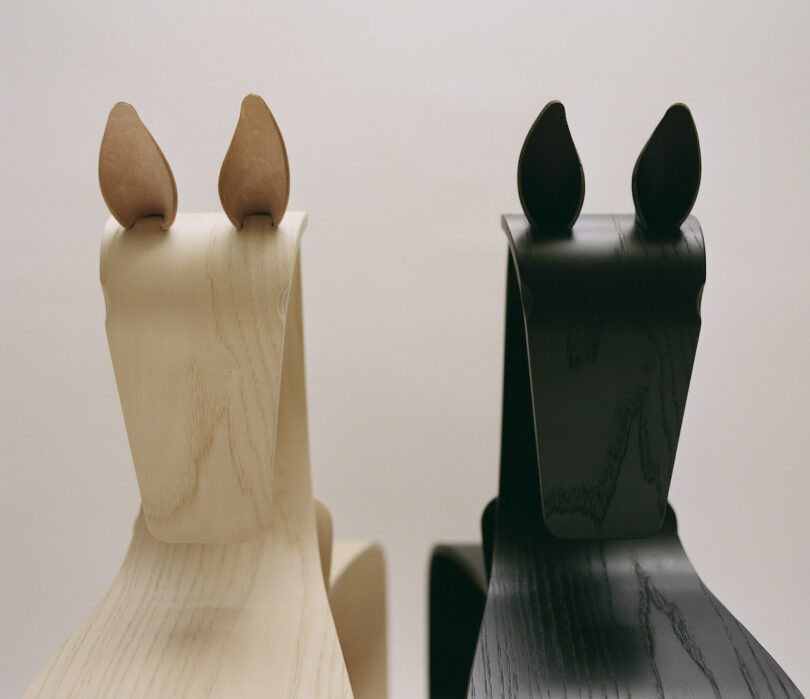 natural and black rocking horses