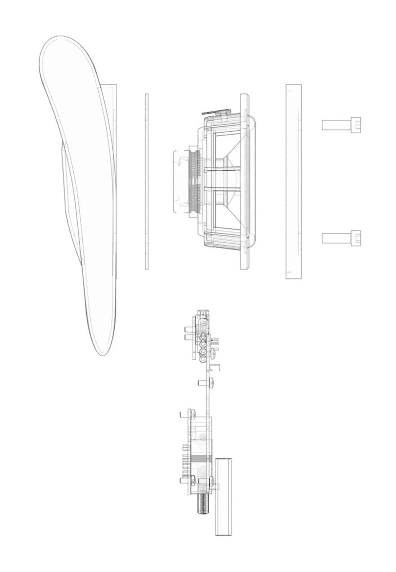 Line diagram of Transparent's Light Speaker audio driver as viewed from profile angle.