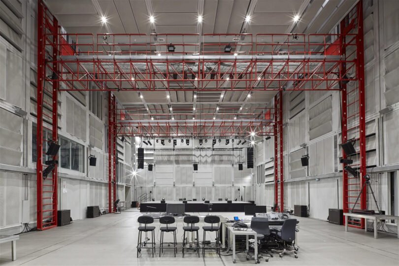 Interior of IRCAM, the music and technology research center housed within the Centre Pompidou, operating as a fashion showcase during Paris Design Week 2024.