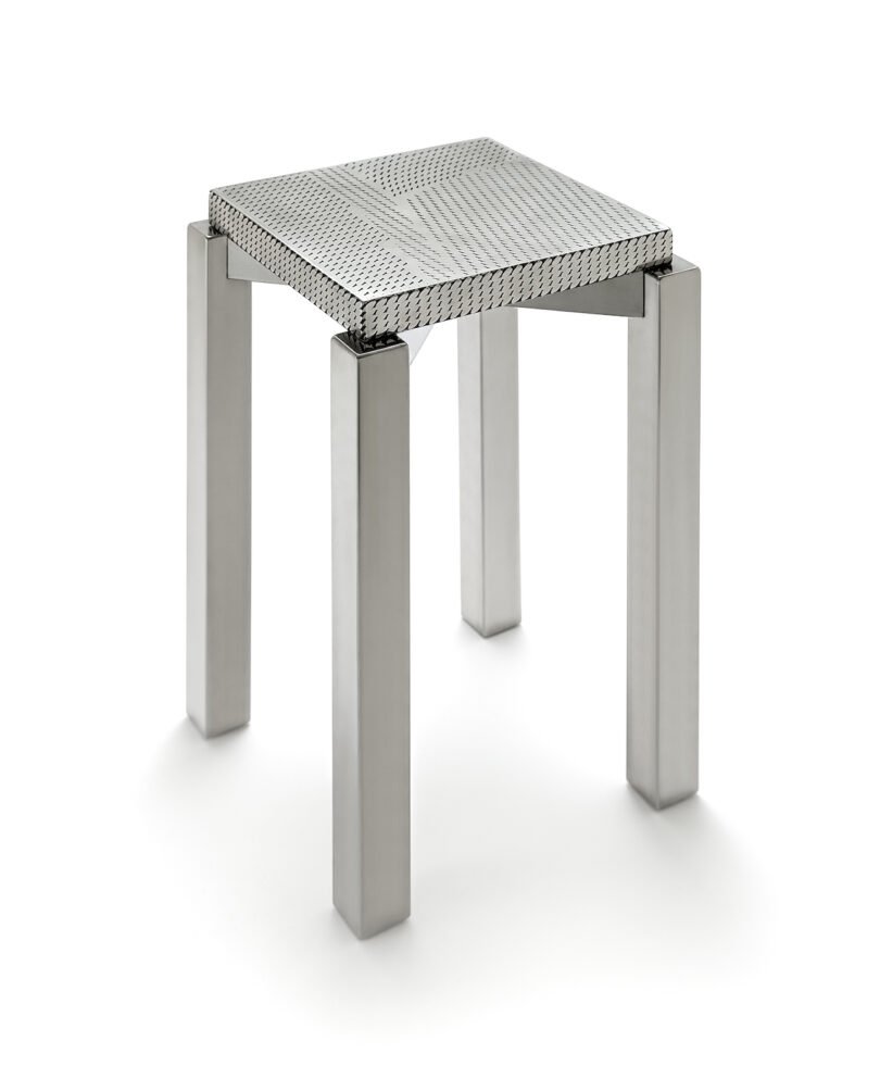 stainless steel metal stool on a white background
