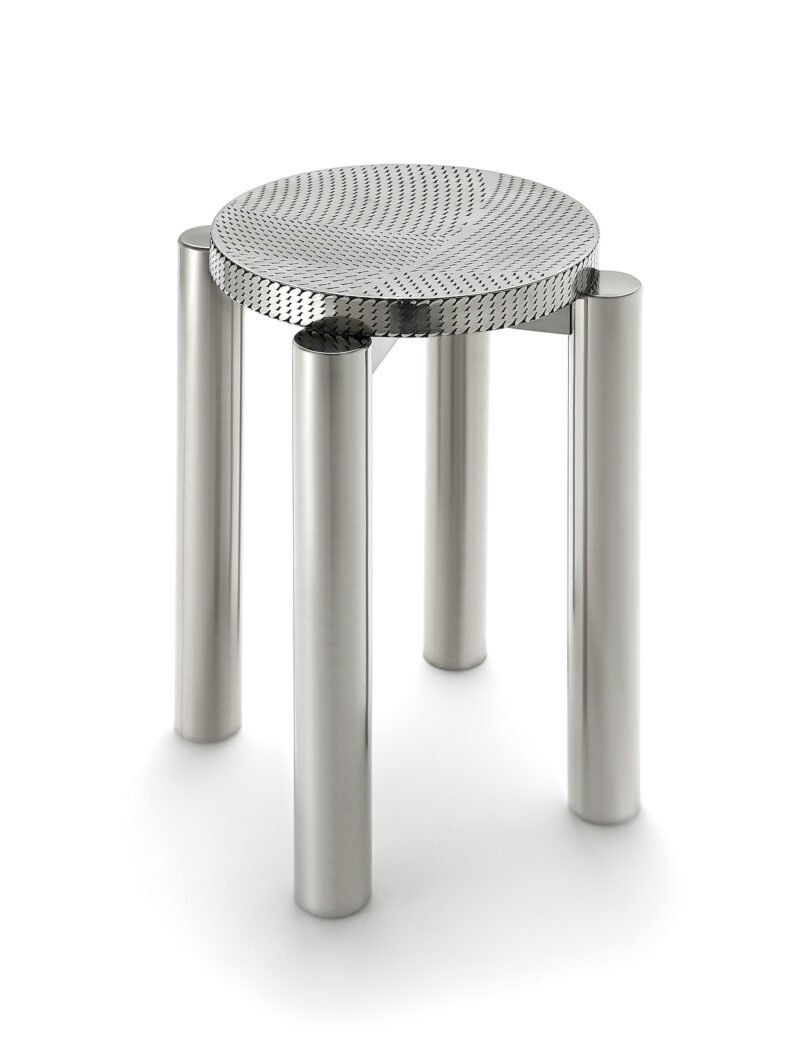 stainless steel metal stool on a white background