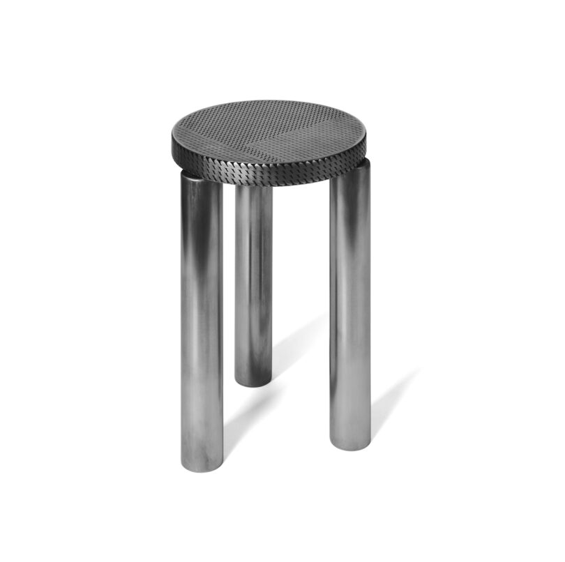 stainless steel metal stool on a white background