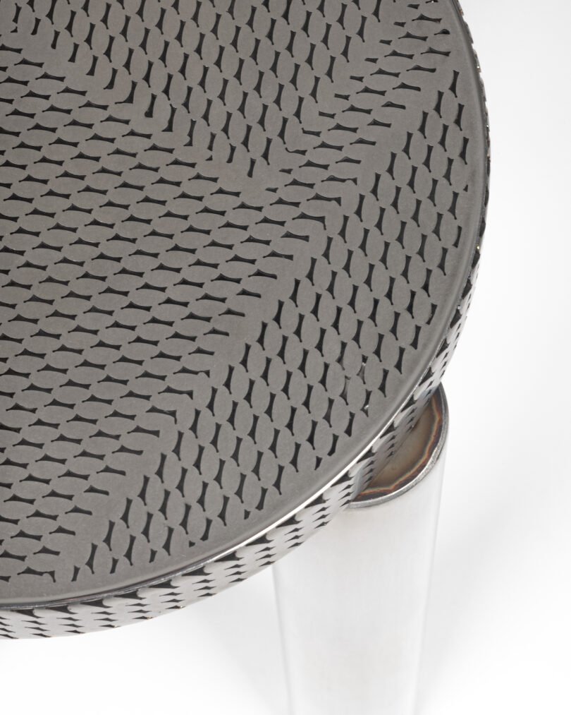 details of stainless steel metal stool on a white background