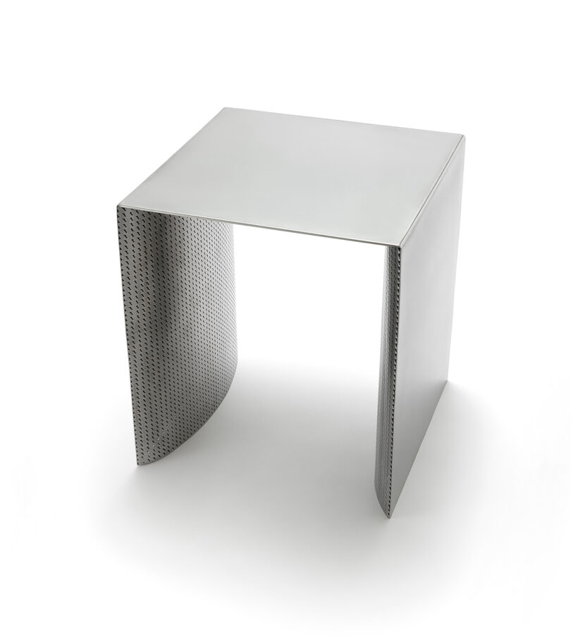 stainless steel metal stool on a white background