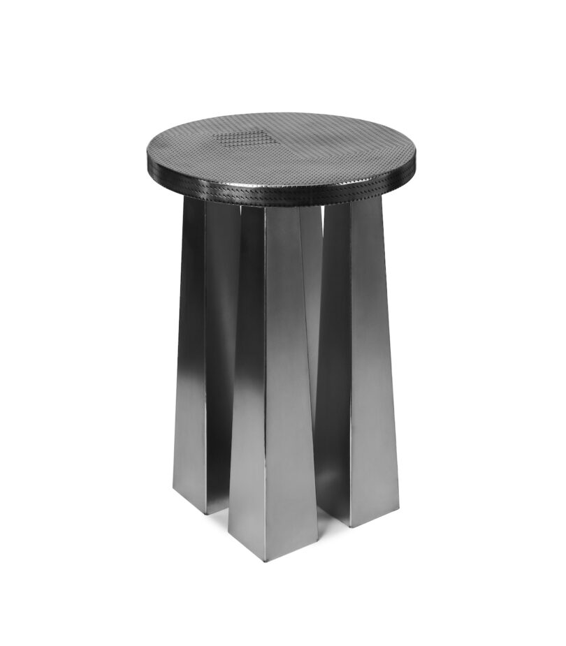 stainless steel metal stool on a white background