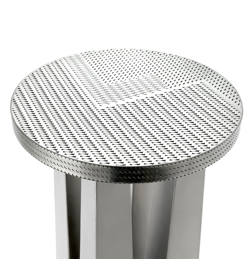 stainless steel metal stool on a white background