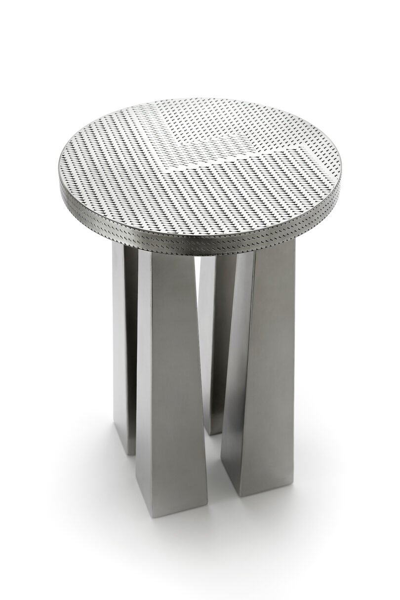stainless steel metal stool on a white background
