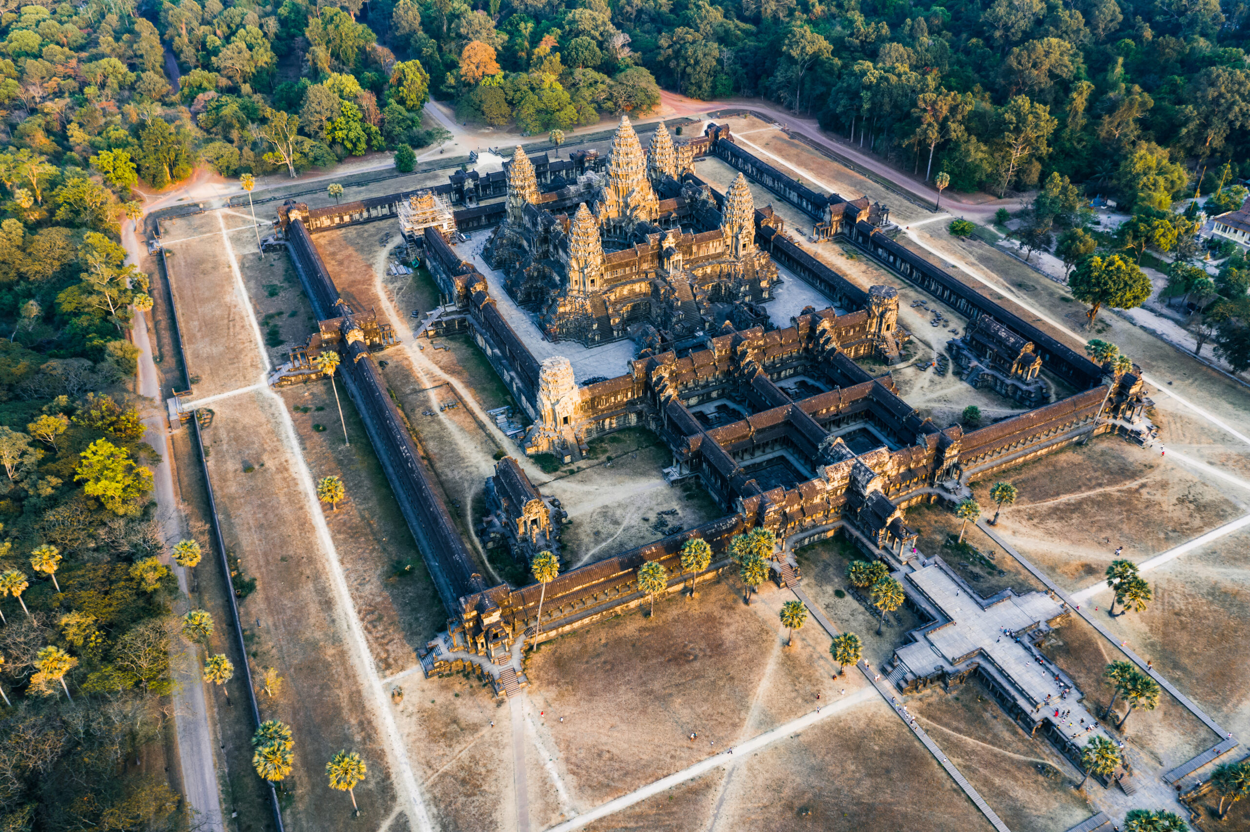 Aerial view of Angkor Wat temple at sunset, Cambodia Aerial view of Angkor Wat temple at sunset, Cambodia