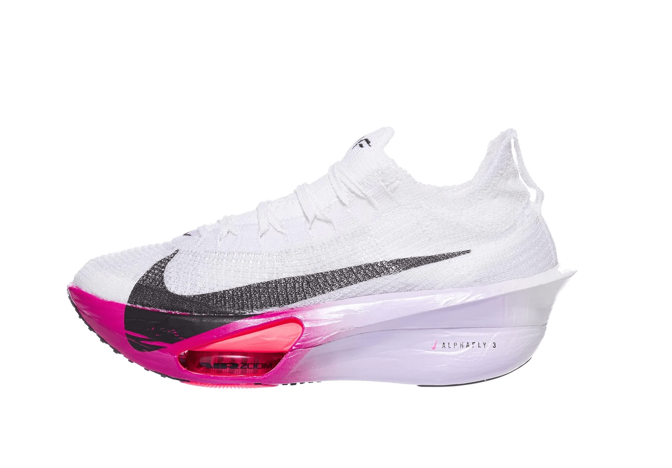nike alphafly 3 running shoe on white background